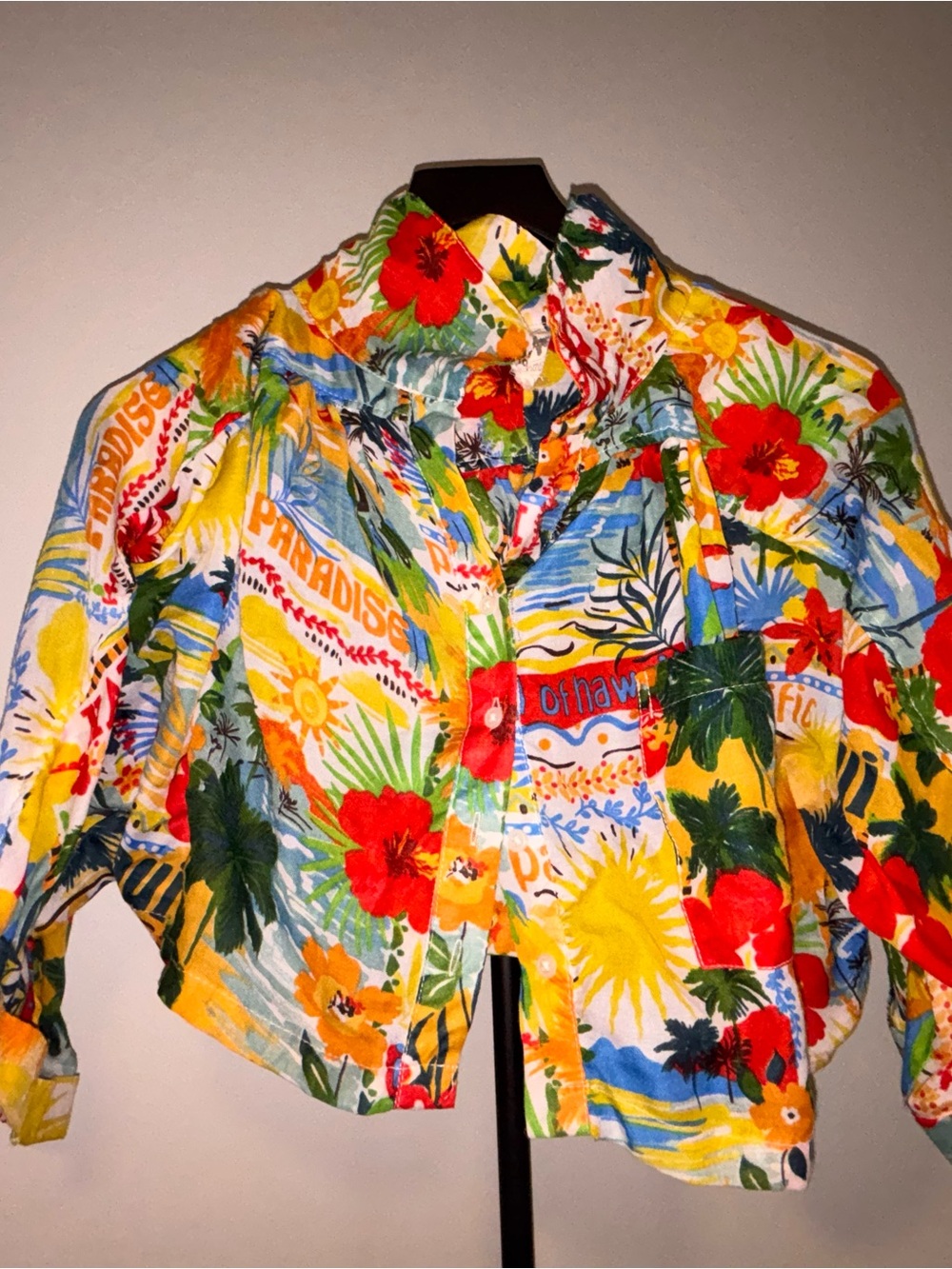 Tropical Floral Button-Up Shirt in Red, Yellow, Green, Blue
